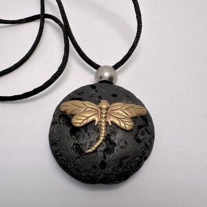 Dragonfly on lava rock necklace
